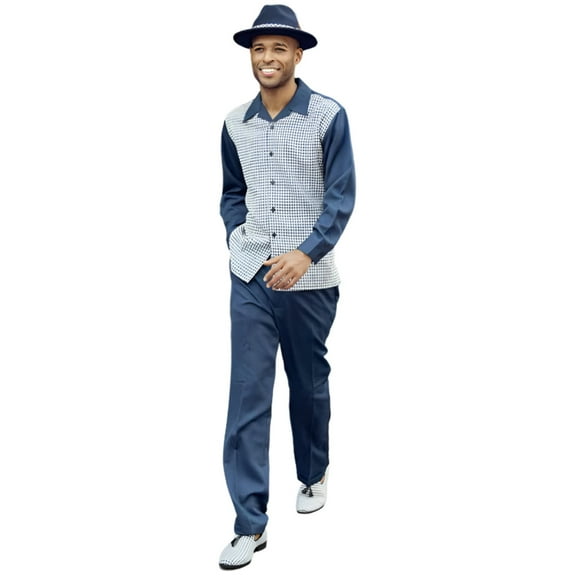 Men's MONTIQUE Two Piece Set Walking Leisure Suit 2367 Navy Checkers