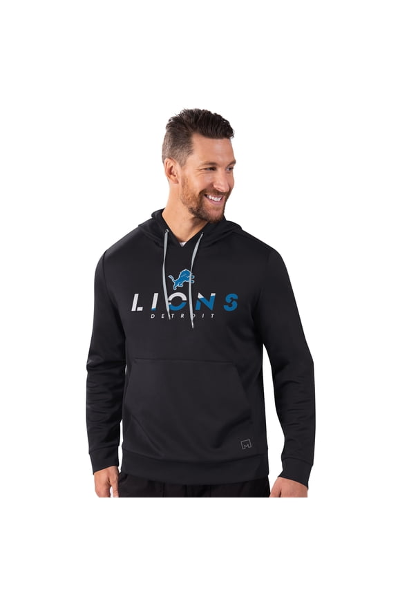 Men's-MSX by Michael Strahan Black Detroit Lions Performance Pullover Hoodie