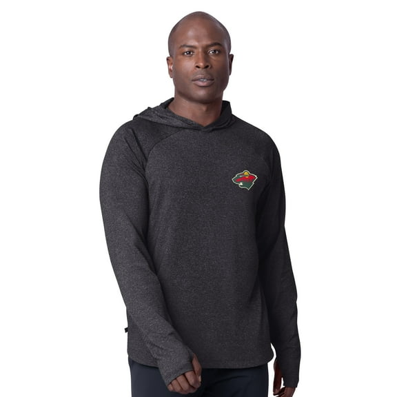 Men's MSX by Michael Strahan Black Minnesota Wild Fast Track Raglan Long Sleeve Hoodie T-Shirt