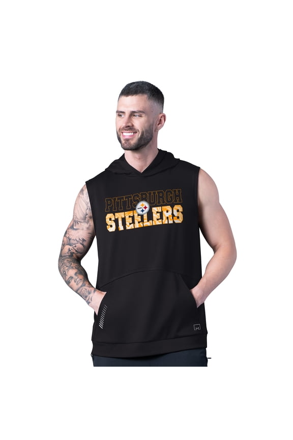 Men's MSX by Michael Strahan Black Pittsburgh Steelers Tri-Blend Rebound Sleeveless Hoodie