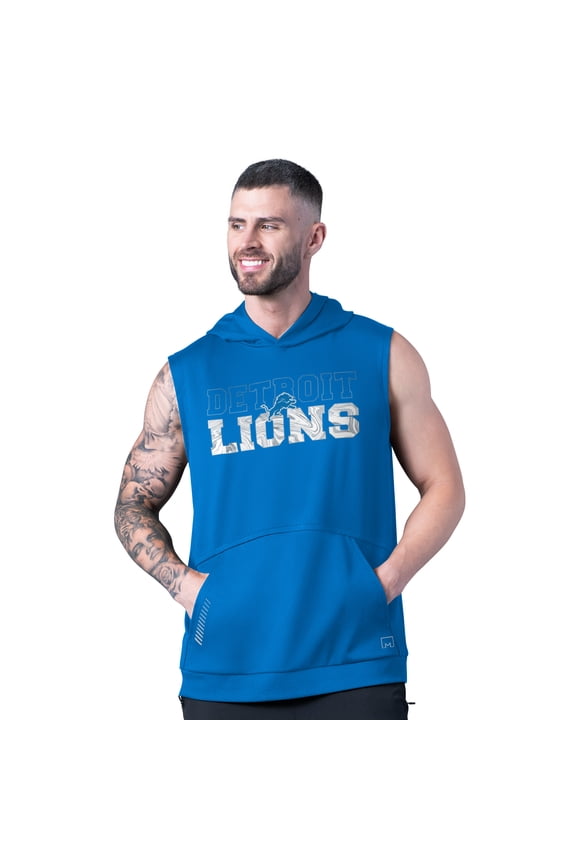 Men's MSX by Michael Strahan Blue Detroit Lions Tri-Blend Rebound Sleeveless Hoodie