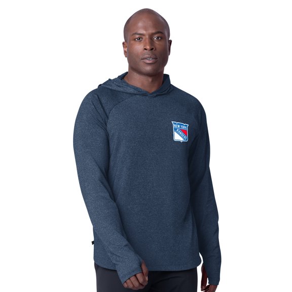 Men's MSX by Michael Strahan Navy New York Rangers Fast Track Raglan Long Sleeve Hoodie T-Shirt