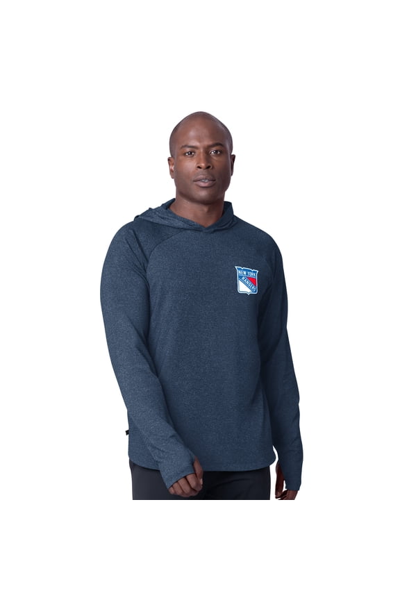 Men's MSX by Michael Strahan Navy New York Rangers Fast Track Raglan Long Sleeve Hoodie T-Shirt