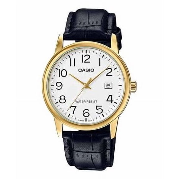Men's MTPV002GL-7B2 Gold Leather Japanese Quartz Fashion Watch