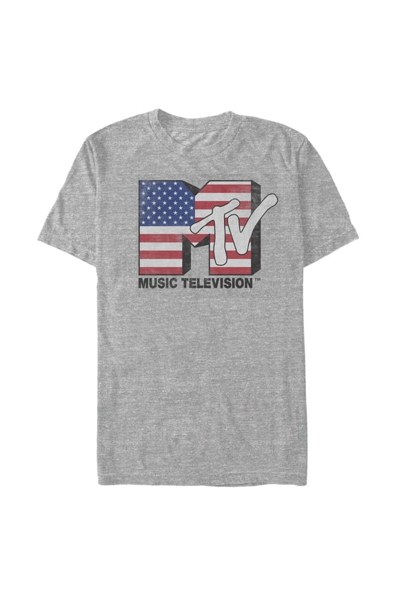 Men's MTV 3D Flag Logo  Graphic Tee Athletic Heather Medium