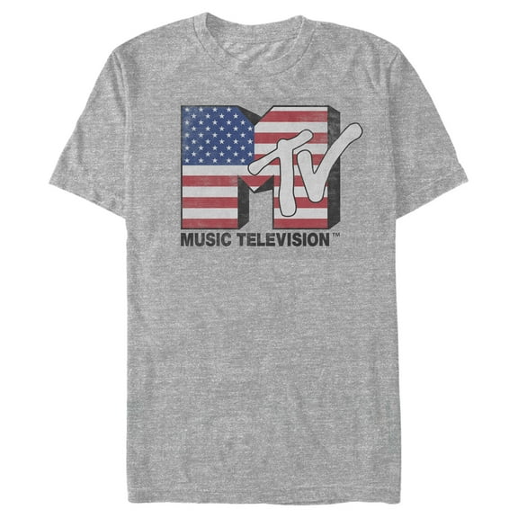 Men's MTV 3D Flag Logo  Graphic Tee Athletic Heather Small