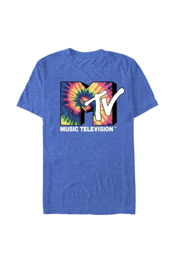 Men's MTV 60s Tie Dye Logo  Graphic Tee Royal Blue Heather 2X Large