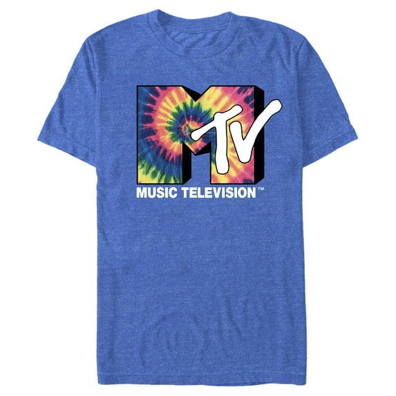 Men's MTV 60s Tie Dye Logo Graphic Tee Royal Blue Heather Large