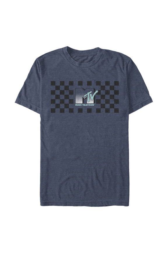 Men's MTV 8-Bit Logo Graphic Tee Navy Blue Heather Large