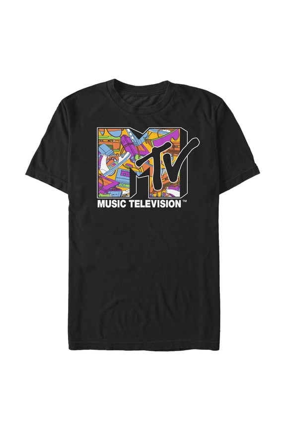 Men's MTV 80s Detritus Logo Graphic Tee Black Small