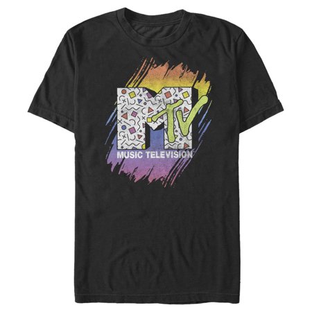 Men's MTV 80s Print Pattern Logo Graphic Tee Black 3X Large
