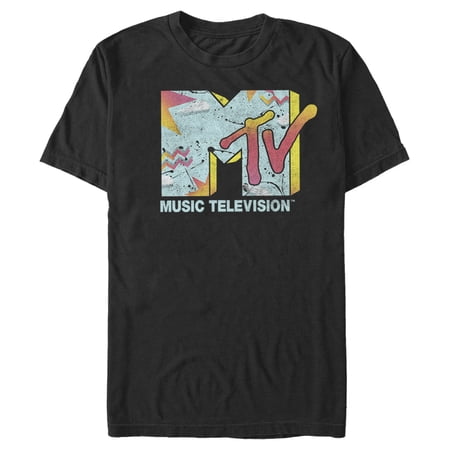 Men's MTV 80s Style Print Logo Graphic Tee Black Small