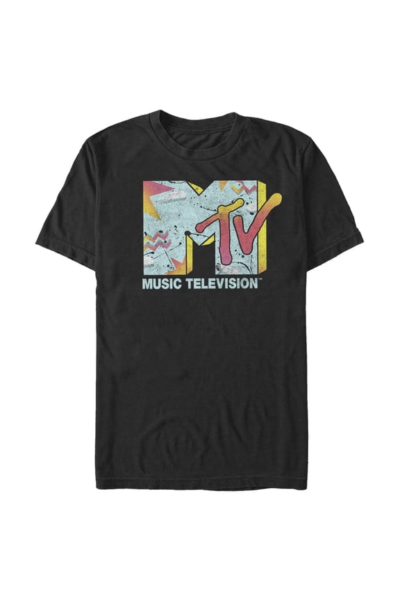 Men's MTV 80s Style Print Logo Graphic Tee Black X Large