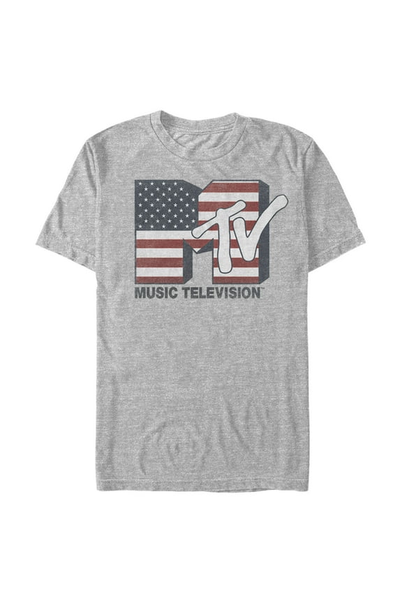 Men's MTV American Flag Classic Logo Graphic Tee Athletic Heather 3X Large