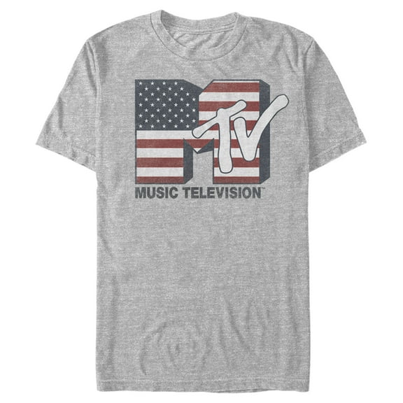 Men's MTV American Flag Classic Logo  Graphic Tee Athletic Heather Large
