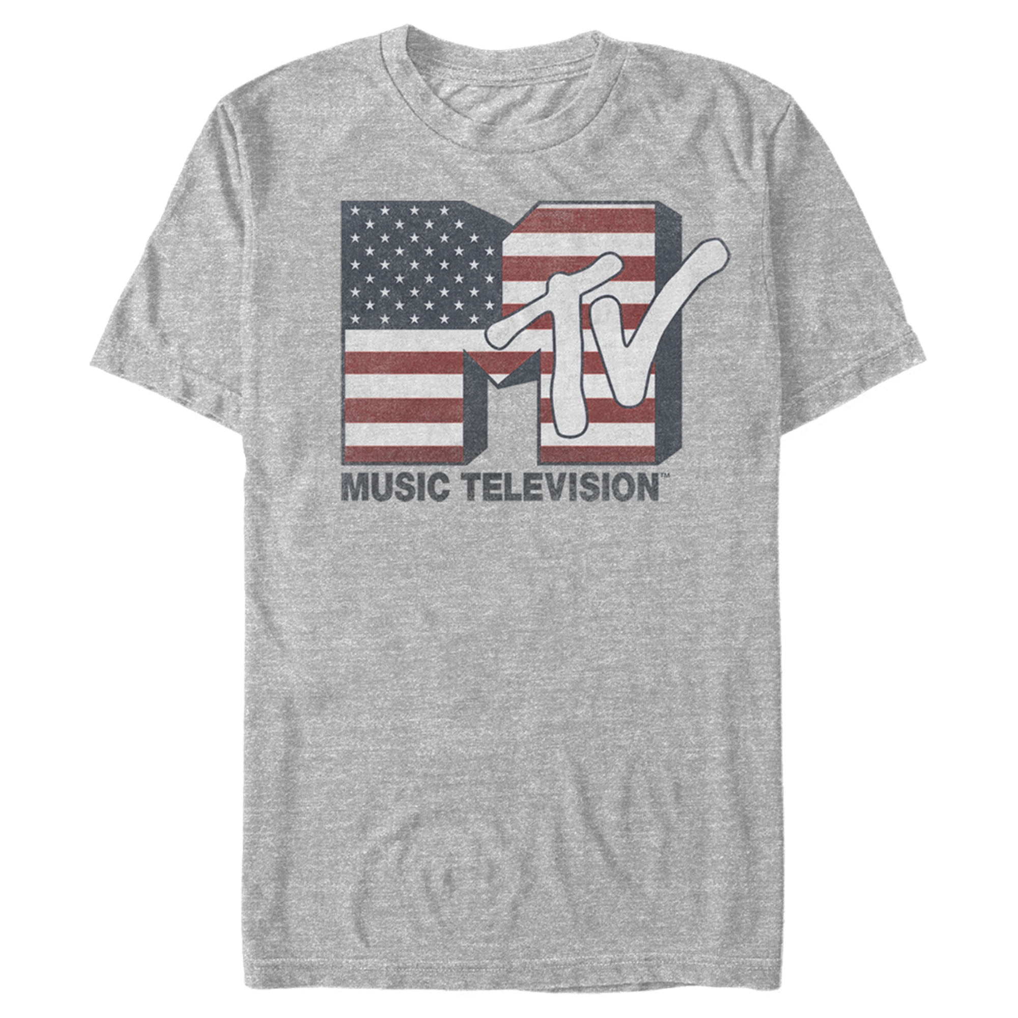 Men's MTV American Flag Classic Logo Graphic Tee Athletic Heather Medium