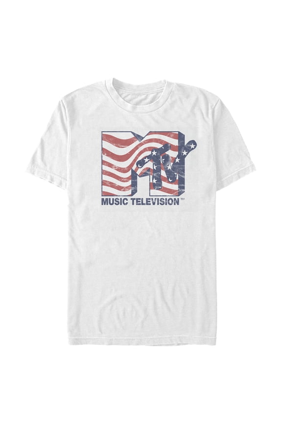 Men's MTV American Flag Curvy Logo Graphic Tee White 3X Large