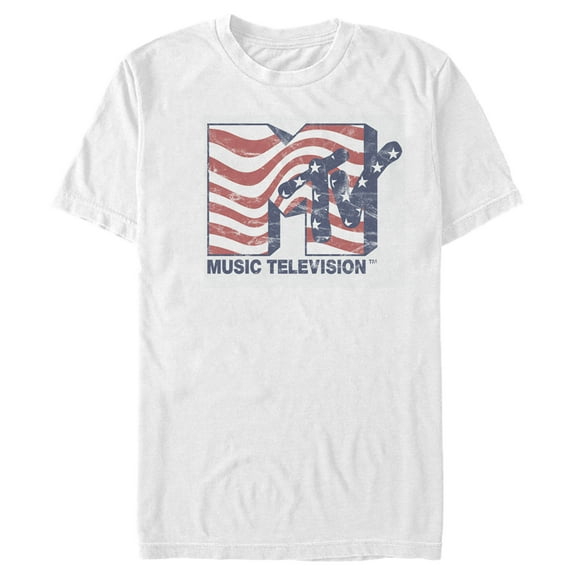 Men's MTV American Flag Curvy Logo Graphic Tee White 3X Large