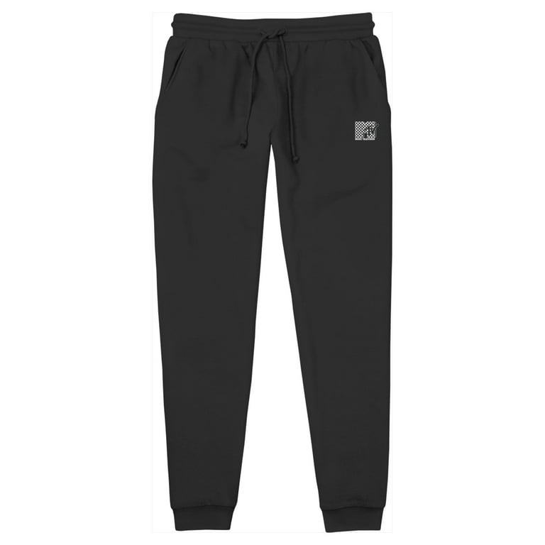 Men s MTV Black and White Check Logo Jogger Sweatpants Black 2X Large