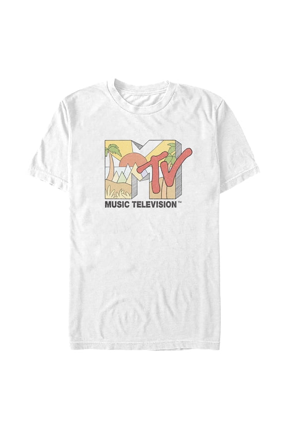 Men's MTV Cartoon Beach Logo Graphic Tee White 2X Large