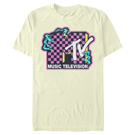 Men's MTV Checker Dragon Logo Graphic Tee Beige 3X Large