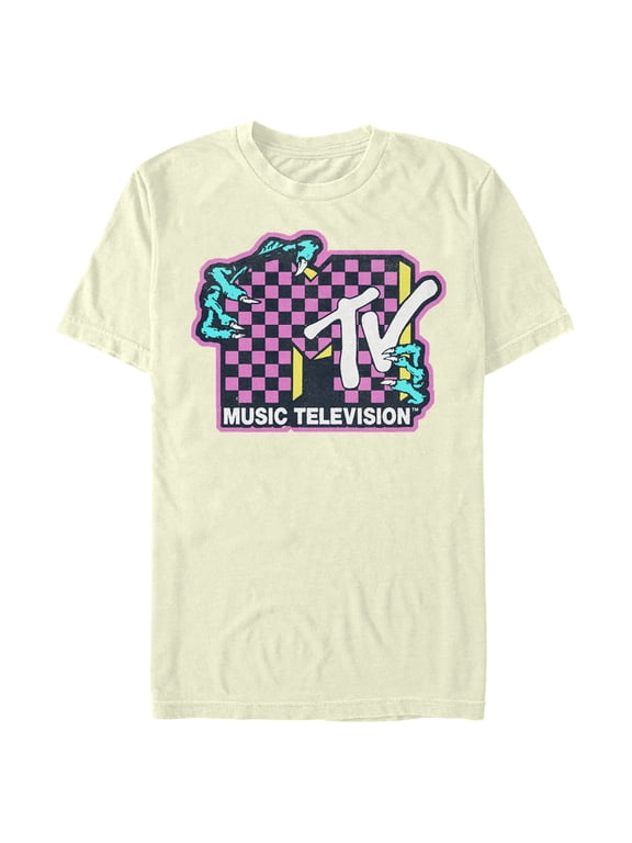 Men's MTV Checker Dragon Logo Graphic Tee Beige 3X Large
