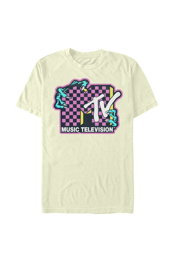 Men's MTV Checker Dragon Logo Graphic Tee Beige Large
