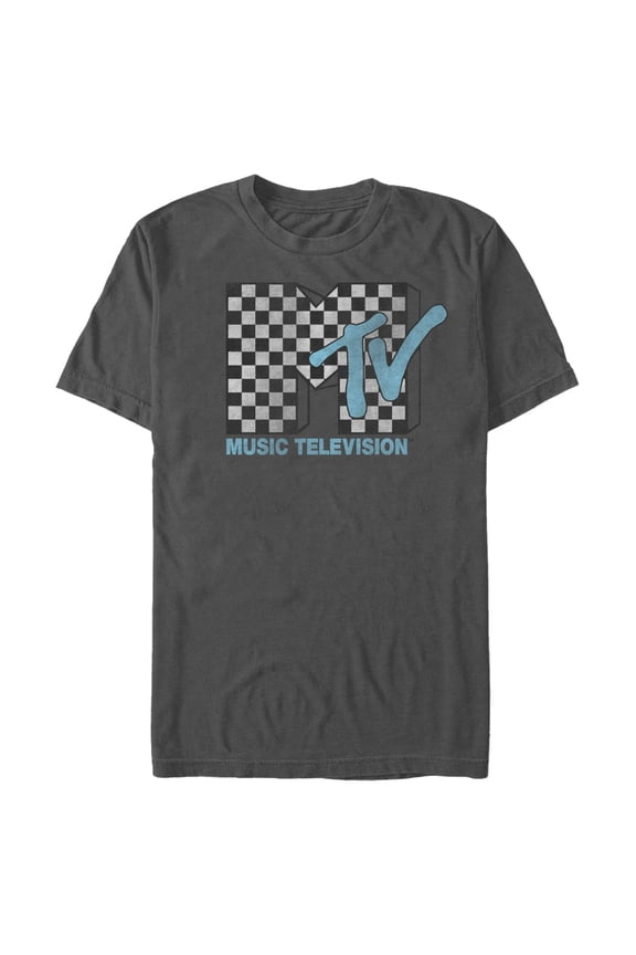 Men's MTV Checkered Logo Graphic Tee Charcoal Medium