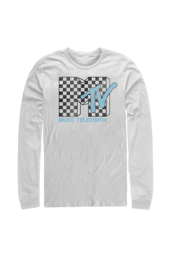 Men's MTV Checkered Logo Long Sleeve Shirt White Small