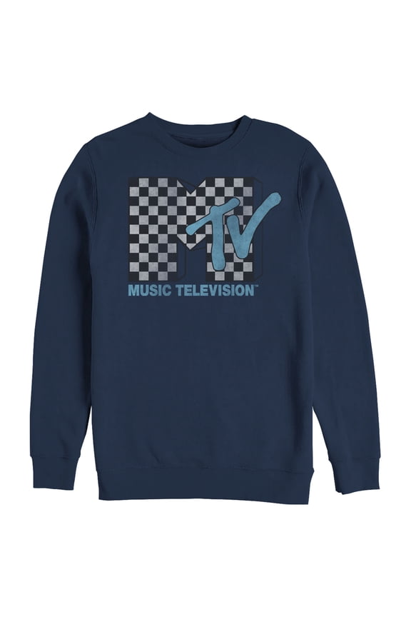 Men's MTV Checkered Logo Sweatshirt Navy Blue 2X Large