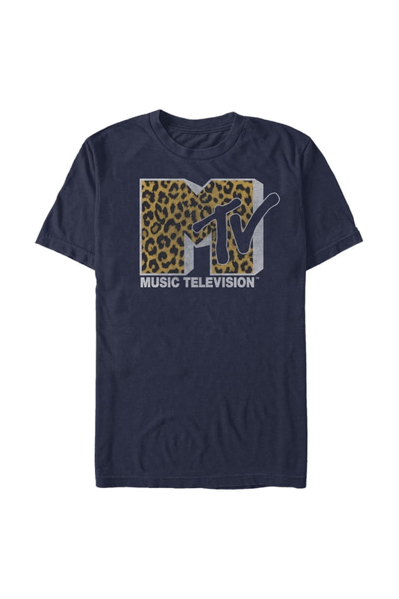 Men's MTV Cheetah Print Logo Graphic Tee Navy Blue Large