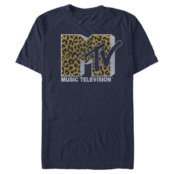 Men's MTV Cheetah Print Logo Graphic Tee Navy Blue Large