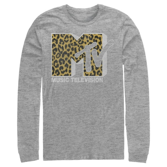 Men's MTV Cheetah Print Logo Long Sleeve Shirt Athletic Heather 2X Large