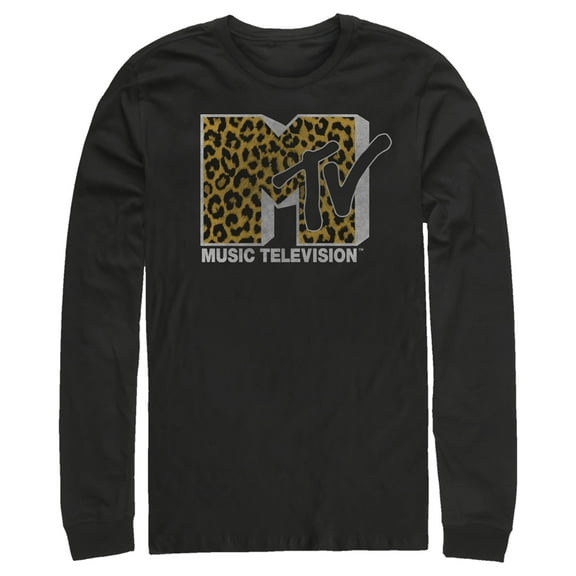 Men's MTV Cheetah Print Logo  Long Sleeve Shirt Black Large