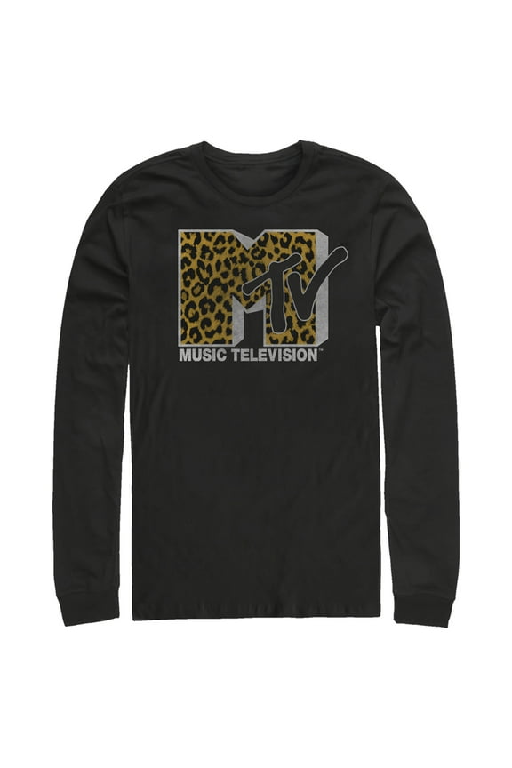 Men's MTV Cheetah Print Logo  Long Sleeve Shirt Black Large