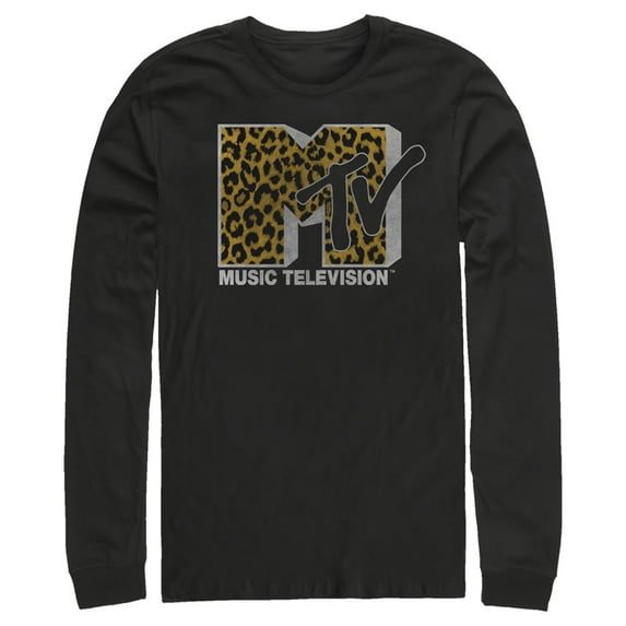 Men's MTV Cheetah Print Logo Long Sleeve Shirt Black Medium