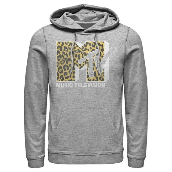Men's MTV Cheetah Print Logo Pull Over Hoodie Athletic Heather 3X Large
