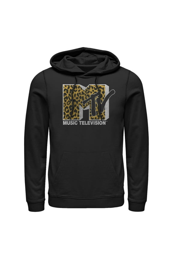 Men's MTV Cheetah Print Logo Pull Over Hoodie Black Large