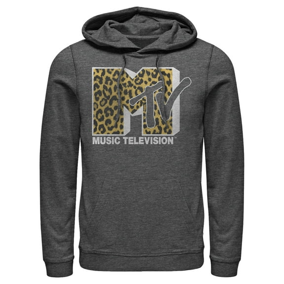 Men's MTV Cheetah Print Logo  Pull Over Hoodie Charcoal Heather Medium