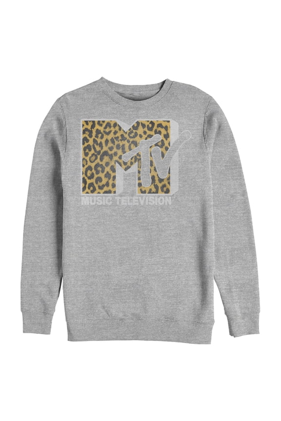 Men's MTV Cheetah Print Logo Sweatshirt Athletic Heather 3X Large