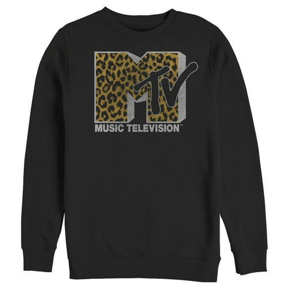 Men's MTV Cheetah Print Logo Sweatshirt Black 3X Large