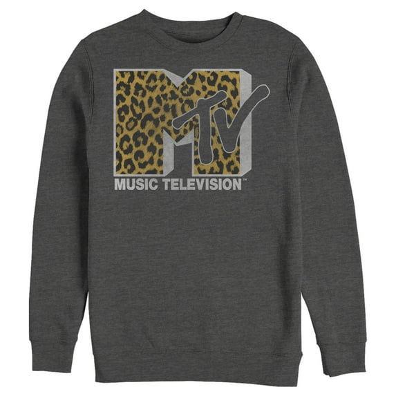 Men's MTV Cheetah Print Logo Sweatshirt Charcoal Heather 3X Large