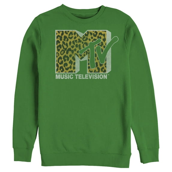 Men's MTV Cheetah Print Logo Sweatshirt Kelly Green X Large