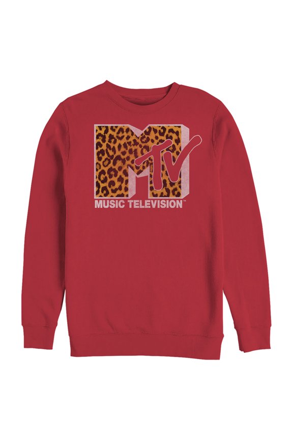 Men's MTV Cheetah Print Logo Sweatshirt Red 2X Large