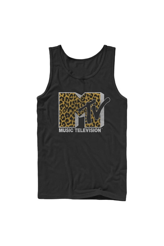 Men's MTV Cheetah Print Logo Tank Top Black Large