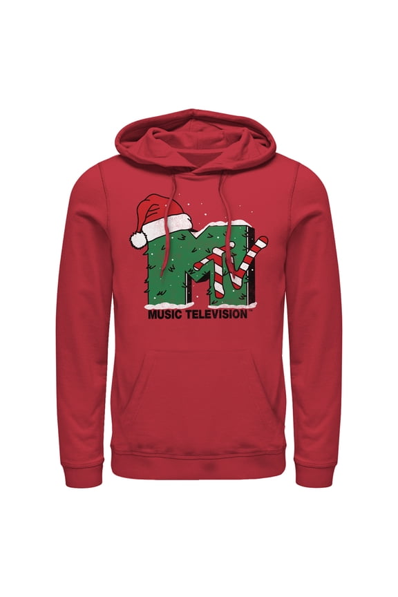 Men's MTV Christmas Monster Logo  Pull Over Hoodie Red Small