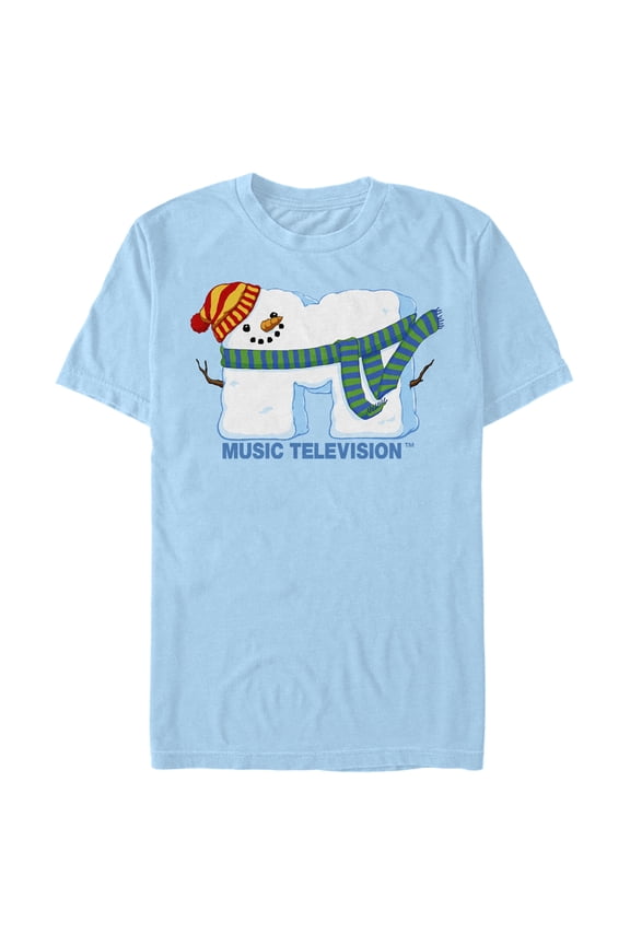 Men's MTV Christmas Snowman Logo Graphic Tee Light Blue Large