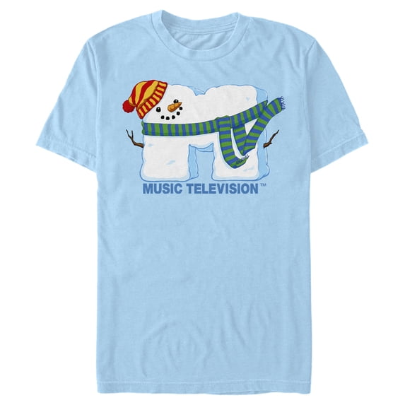 Men's MTV Christmas Snowman Logo Graphic Tee Light Blue Medium