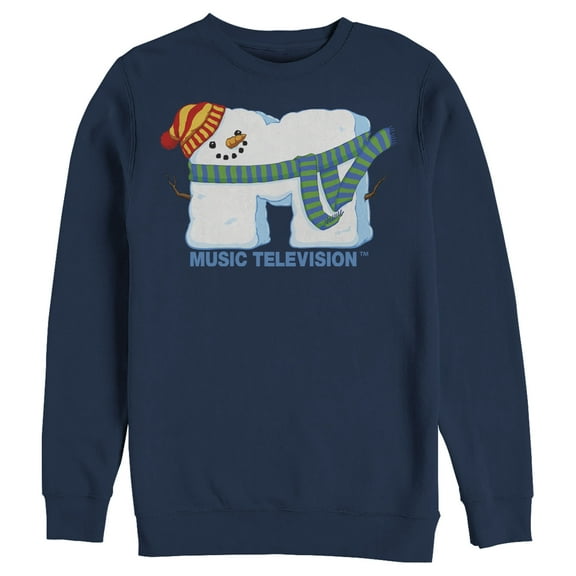Men's MTV Christmas Snowman Logo  Sweatshirt Navy Blue 2X Large