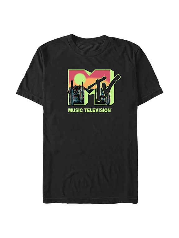 Men's MTV Desert Spray Paint Logo Graphic Tee Black 2X Large